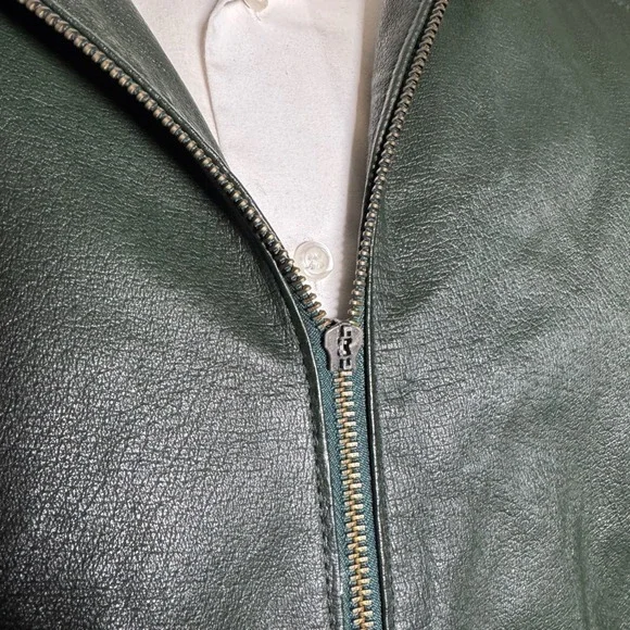 Venezia Taylor Men's Dark Green Leather Hooded Full Zip Long Jacket 1X
